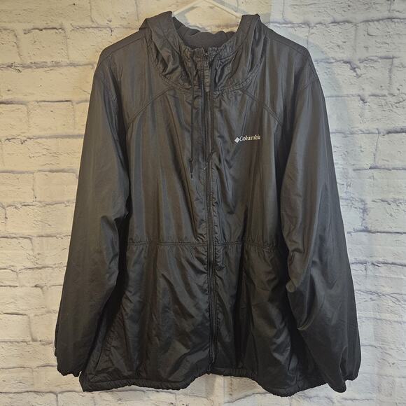 Columbia Jackets & Blazers - Columbia Womens Black Windbreaker Fleece Lined Hooded Jacket Black Zip 3X